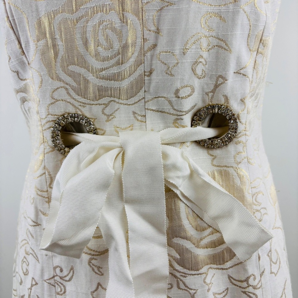 New Vertigo Paris Gold Floral Brocade Sheath Dress Metallic V-Neck Cocktail XS - Picture 3 of 12